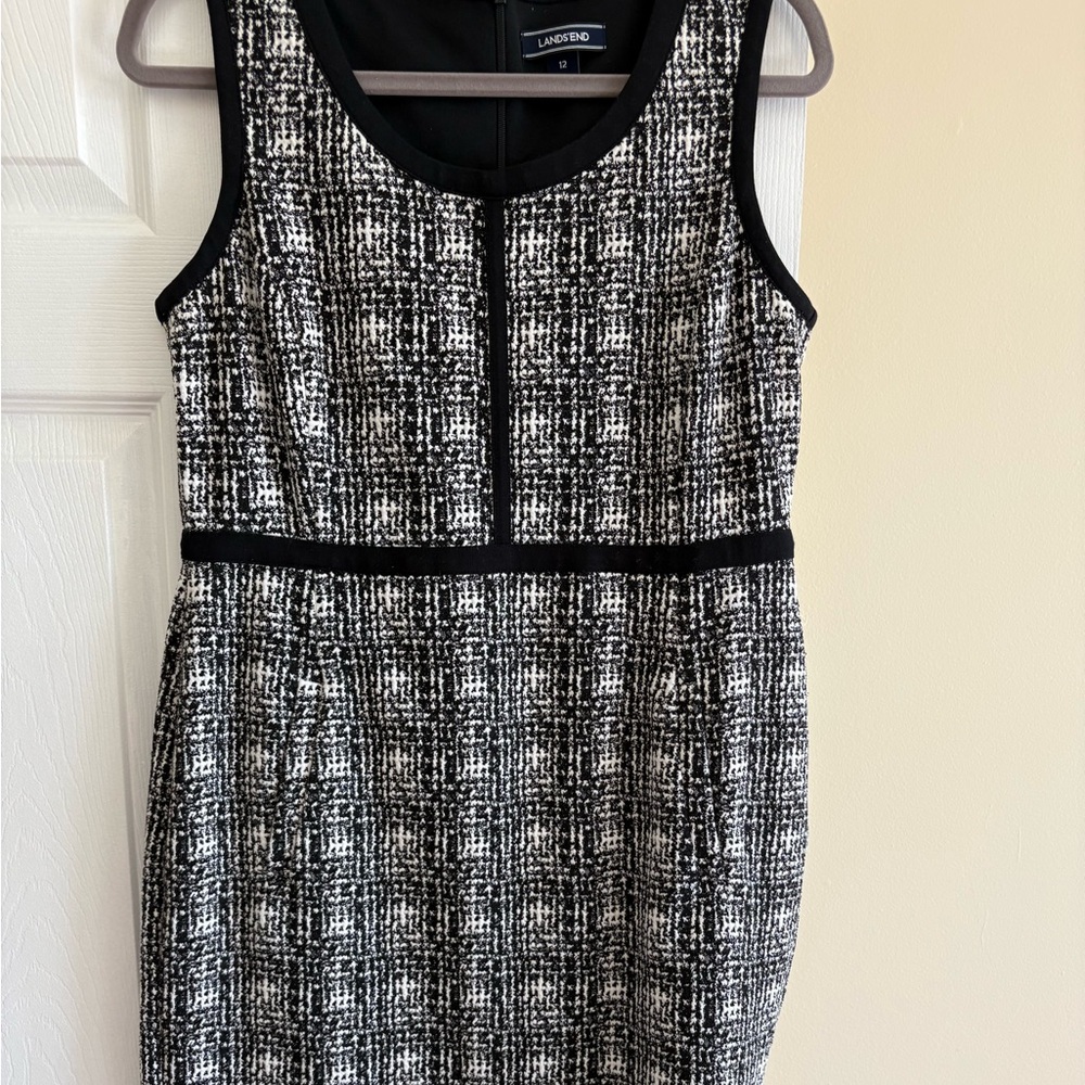 Lands' End Black and White Tweed Sheath Dress size 12